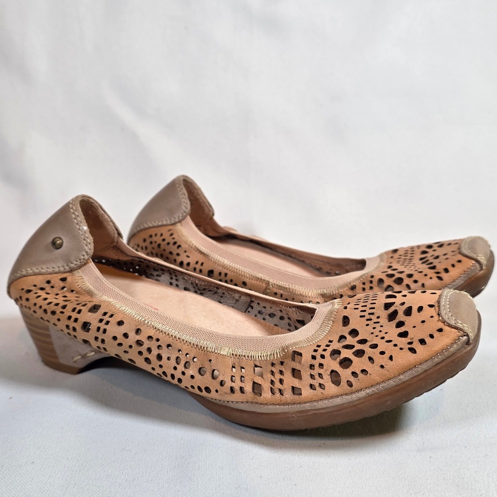 Pikolinos Tan Leather Pumps Womens 37 US 7 Laser Cut Square Toe Slip On Boho